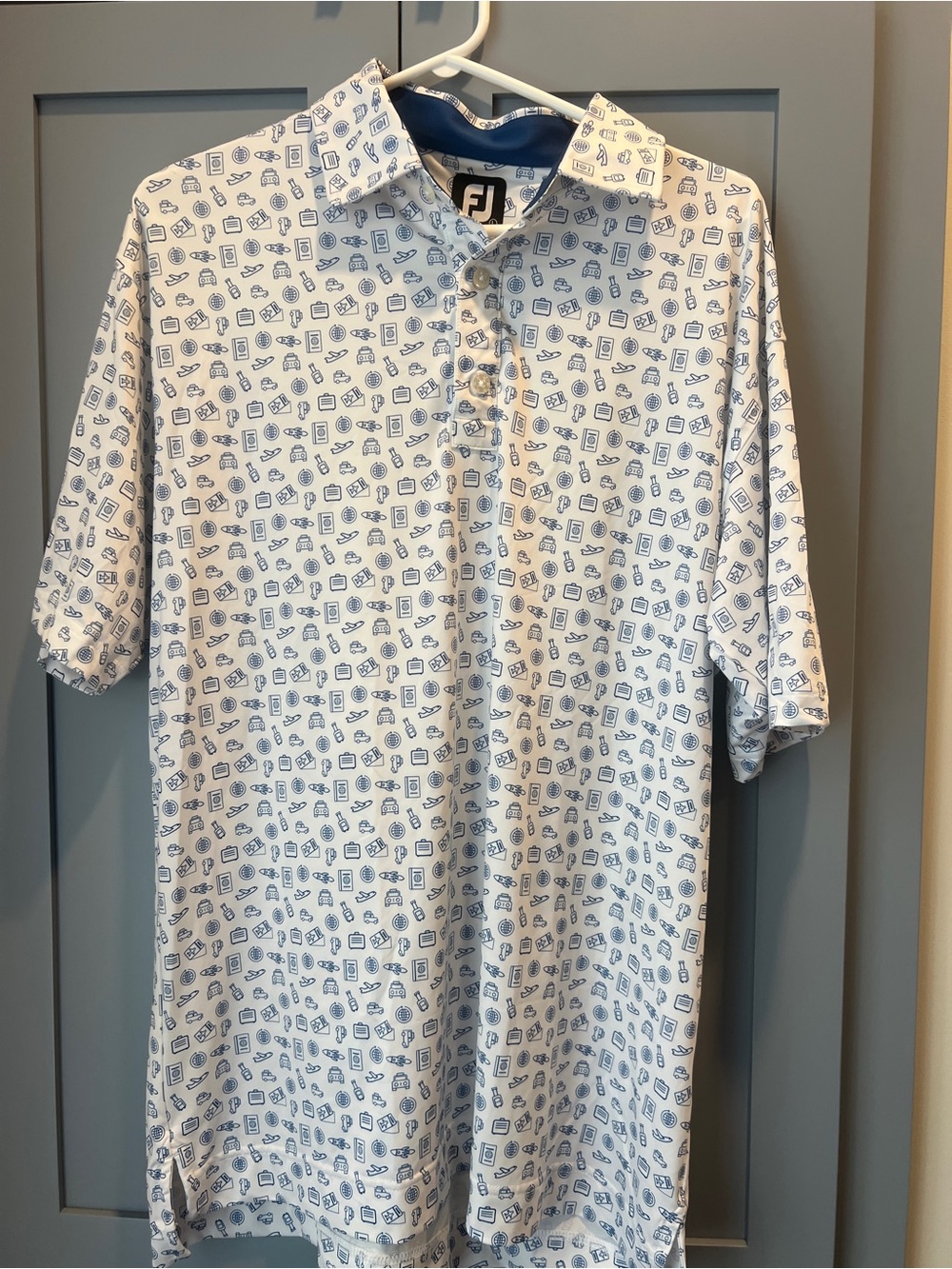 FootJoy White Polo with Blue Micro-Icon Print